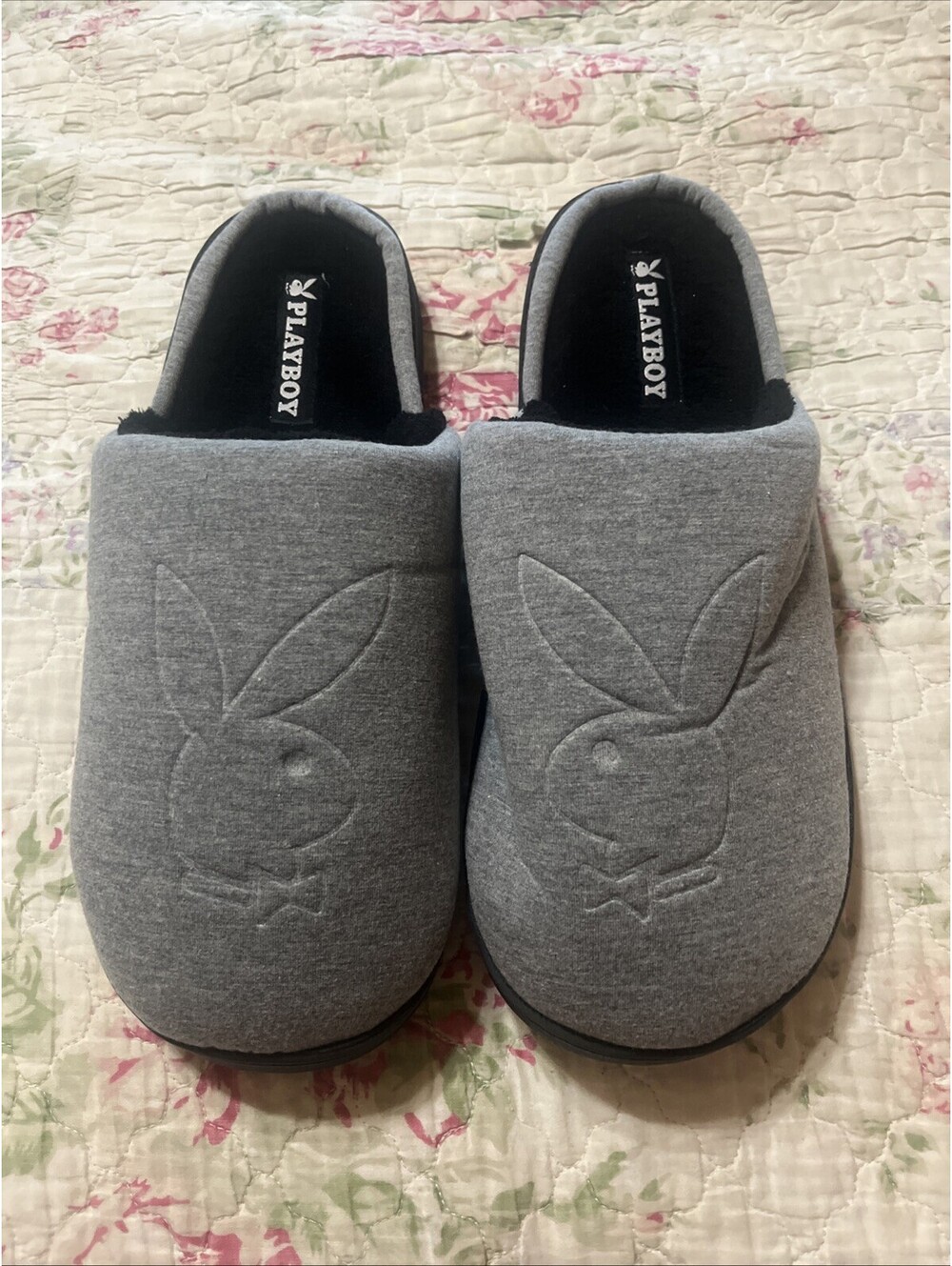 Playboy Bunny Men’s XL 13-14 Gray Memory Foam Indoor Outdoor Slippers